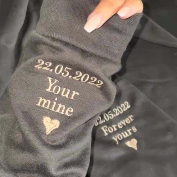 Your Mine Love and Date Embroidered on the sleeves